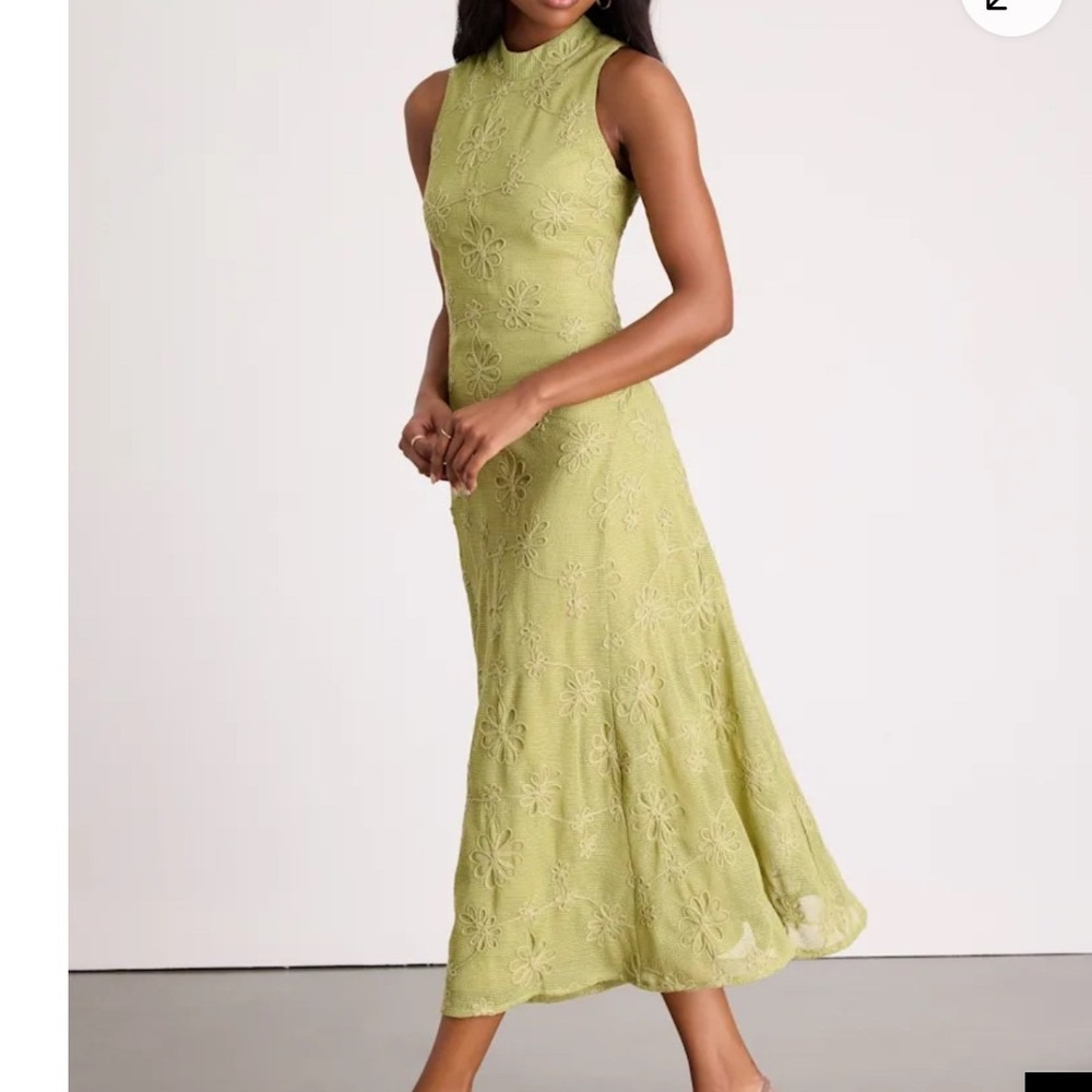 Lulu's Danalee Lime Green Embroidered MIdid Dress sz LG NWT - Picture 11 of 12